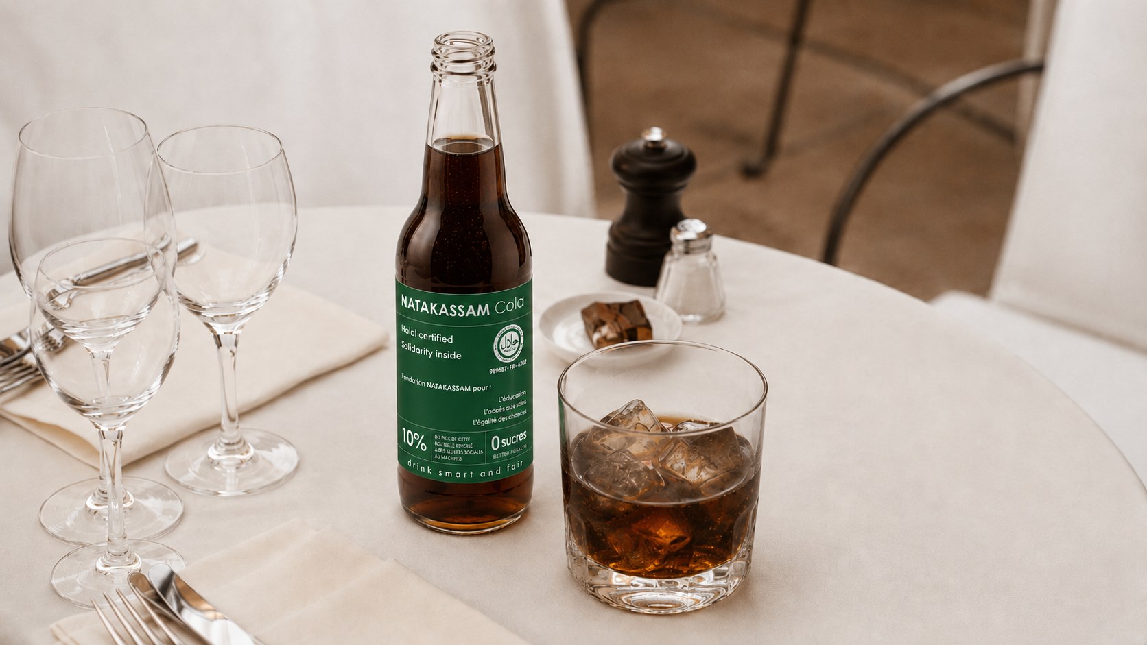 Natakassam Cola sur une table dressée